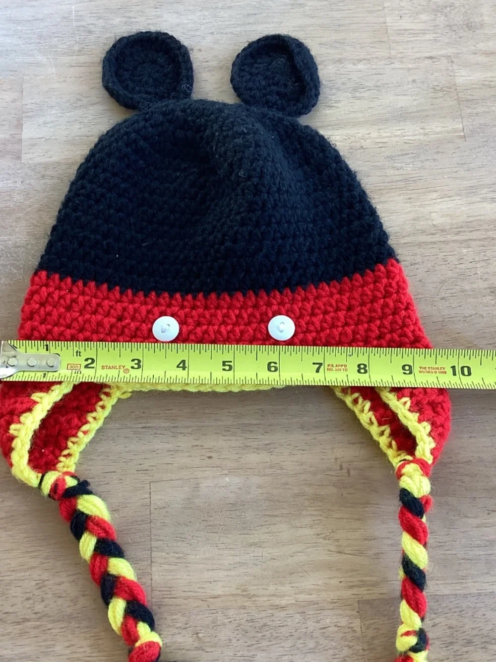 Hand made Mickey Mouse crocheted Mickey ears toddler kids beanie winter hat EUC